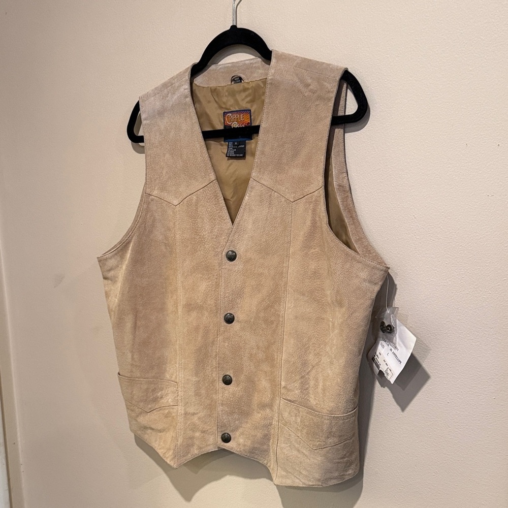💜Cripple Creek Men's Tan Leather Suede Vest Western Cowboy Sleek Comfort Stylish - Picture 3 of 11